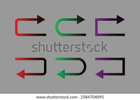 Set of colorful return undo arrows for user interface design.