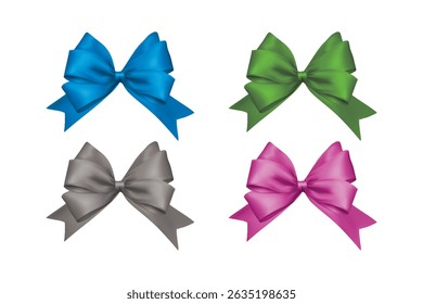 Set of colorful ribbon bows in various colors for decoration, gifts, or festive designs.