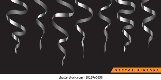 Set of colorful ribbon for celebration or party illustration. Decoration vector art isolated. Element of birthday or greeting card, holiday or anniversary. Banner, brochure or poster background.