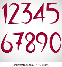 Set of colorful ribbon font. Numbers 0,1,2,3,4,5,6,7,8,9,0. Font
