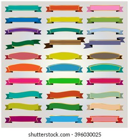 Set colorful ribbons and banners with gold vector
