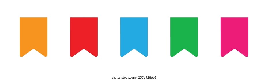 Set of colorful ribbons for bookmarking favorite pages, websites and items. Vector illustration.