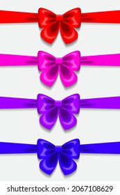 A set of colorful ribbons with bows. An element for postcards, greetings, illustrations. New Year, Christmas, birthday. Vector illustration