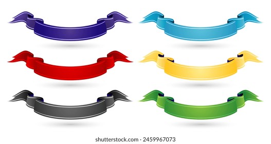 Set of colorful ribbons on a isolated white backgrounds for banners, decks, collages, scene designs, User interface, Branding or identity campaigns, Stationery prints layouts, Presentations materials
