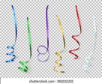 Set of colorful ribbons on transparent background. Decoration elements for your projects. Vector illustration.