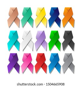 Set of colorful ribbons on white background. Vector illustration.