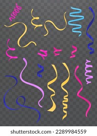 Set of colorful ribbons. Vector illustration isolated on transparent background.