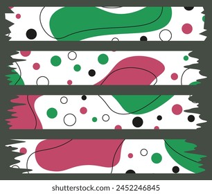 Set of colorful ribbons. Washi tapes collection with abstract pattern in vector. Pieces of decorative tape for scrapbooks. Set of vintage labels. Torn paper