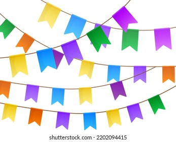 Set of colorful ribbons.Multicolored holiday flags are hung on garlands. Vector illustration