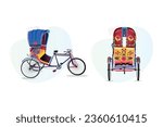 Set of colorful rickshaw backside illustration Bangladeshi Rickshaw art Tri cycle of Dhaka city
