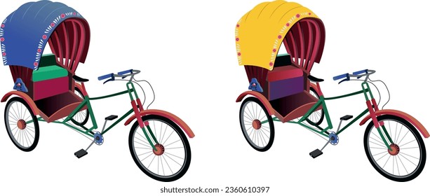 Set of colorful rickshaw illustrations Bangladeshi rickshaw art tri cycle of Dhaka city
