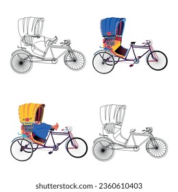 Set of colorful rickshaw illustrations Bangladeshi Rickshaw art Tri cycle of Dhaka city