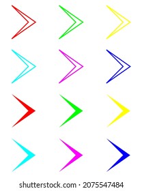 Set of Colorful Right arrow vector icon. Arrow next icon sign symbol vector. Flat design style. Vector icon on white background