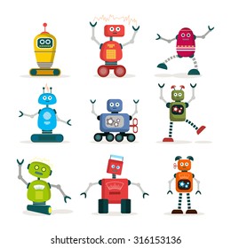 Set of colorful robot icons.
