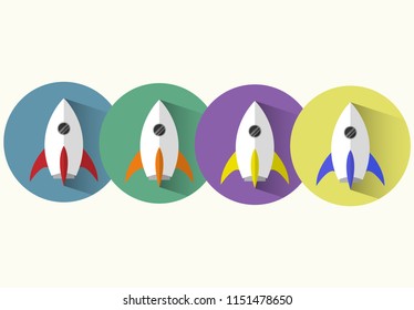 Set of colorful rocket icon vectors, flat design.