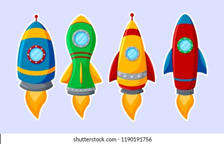 Set of colorful rocket isolated on white background