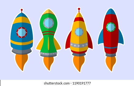 Set of colorful rocket isolated on white background