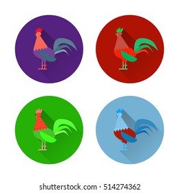 Set of colorful rooster and cock icons. Flat design style vector illustrations of symbol 2017 chinese new year
