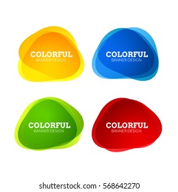 Set of colorful round abstract banners shape. Graphic overlay banners design. Fun label or tag design
