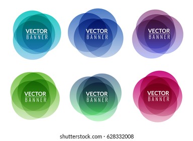 Set van kleurrijke ronde abstracte banners overlay vorm. Grafische banners ontwerp. Label grafische fun tag concept.