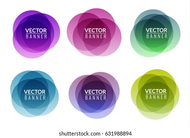 Set of colorful round abstract banners overlay shape. Graphic banners design. Label graphic fun tag concept.