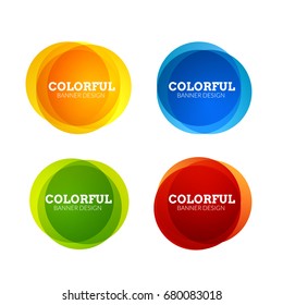 Set of colorful round abstract banners shape. Graphic overlay banners design. Fun label or tag design