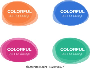 Set of colorful round abstract shape banners. Graphic design overlay banners. Fun label or tag design