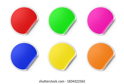 Set of colorful round curled stickers. Vector illustration isolated on white background. EPS10.	