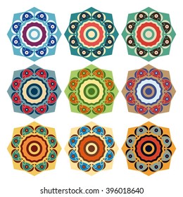 Set of colorful round ethnic patterns. Elements for design