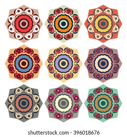Set of colorful round ethnic patterns. Elements for design