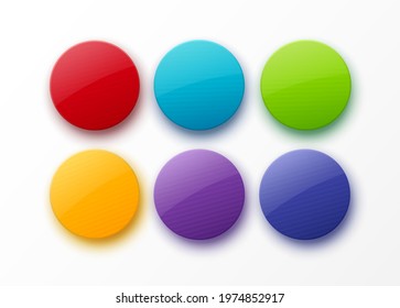 Set of Colorful Round Glossy Badges Isolated on White Background. 3d Circle Blank Shapes. Vector illustration