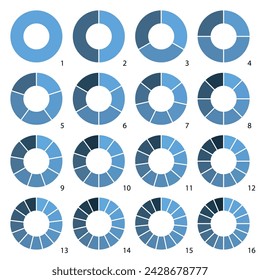 Set of colorful round graphic pie charts icons. Segment of circle infographic collection