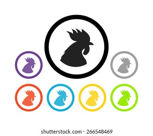 Set of colorful round icons of cocks, Vector Illustration of eco farm product