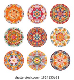 Set von bunten runden Mandala-Mustern. Vektordesign.