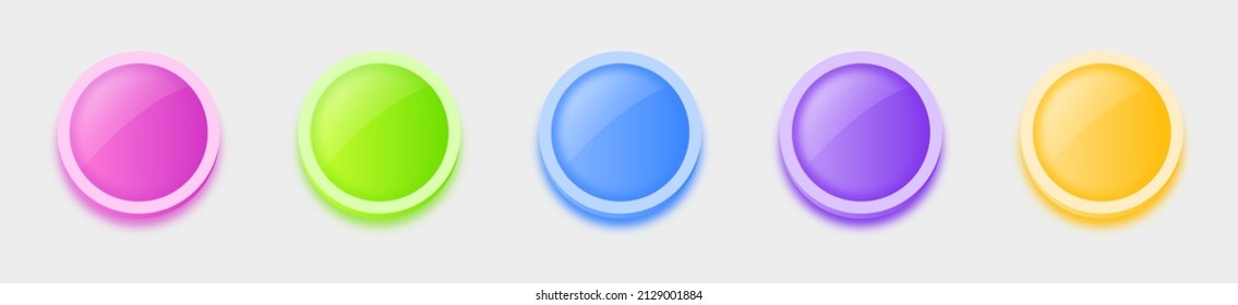 Set of colorful round shape buttons. Different colorful button set. Vector illustration.