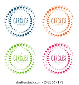 set of colorful round shape element with halftone effect vector 