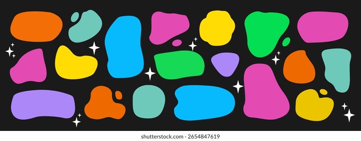 Set of colorful round shapes. Abstract shape frame bubble blob background. different wave shapes on black background