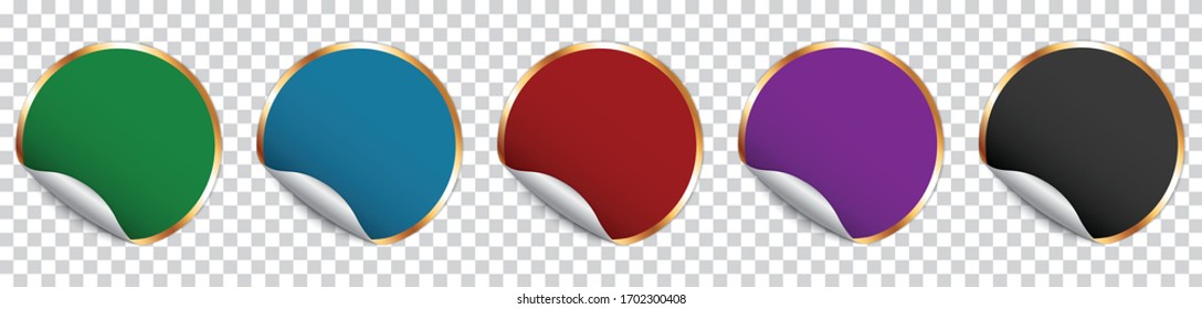 set of colorful round sticker banner on transparent background 