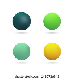 Set of colorful round vector spheres or balls with reflective shiny dimensional surfaces.