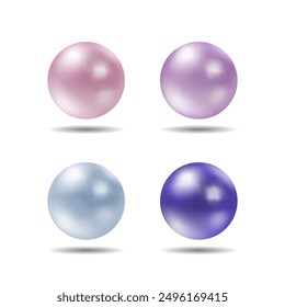 Set of colorful round vector spheres or balls with reflective shiny dimensional surfaces.