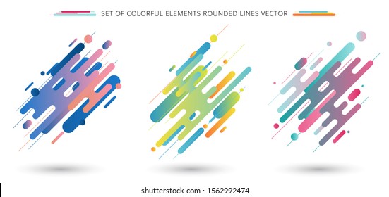 Set of colorful rounded lines shapes in diagonal rhythm dynamic composition on white background. Vector illustration