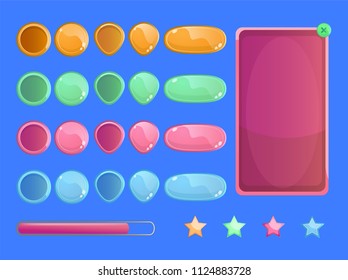 Set of colorful rounded square glossy buttons in frames, vector asset for web or game design, app icons vector template isolated