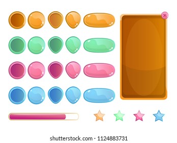 Set of colorful rounded square glossy buttons in frames, vector asset for web or game design, app icons vector template isolated