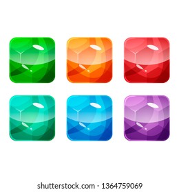 Set of colorful rounded square glossy backgrounds for the app icon with gem, diamond, crystal. Vector asset in cartoon style for web or game design, app icons template isolated on white background.