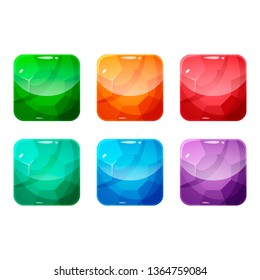 Set of colorful rounded square glossy backgrounds for the app icon with gem, diamond, crystal. Vector asset in cartoon style for web or game design, app icons template isolated on white background.