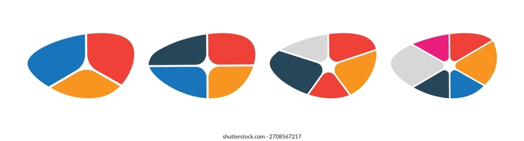 Conjunto de gráficos de infografía triangulares redondeados de colores para datos comerciales y diapositivas de presentación modernas