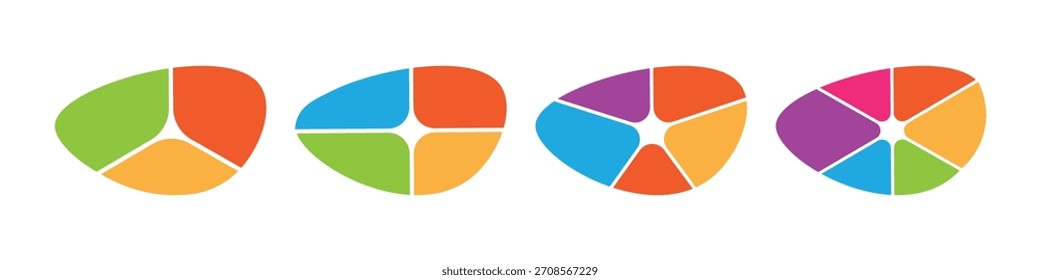 Conjunto de gráficos infográficos coloridos de triângulo arredondado para dados de negócios e slides de apresentação modernos
