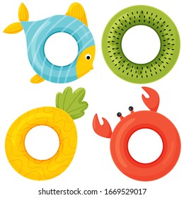 Set of colorful rubber swimming rings. Vector flat style cartoon icon