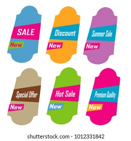 set of colorful sale discount offer label sticker badge web banner isolated on white background