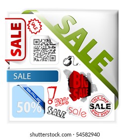 Set of colorful sale tickets, labels, stamps, stickers, corners, tags (vector)